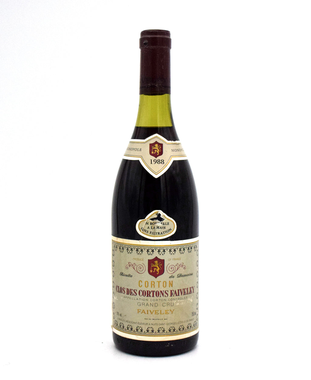 1988 Domaine Faiveley Corton 'Clos des Cortons Faiveley' Monopole Grand Cru wine bottle