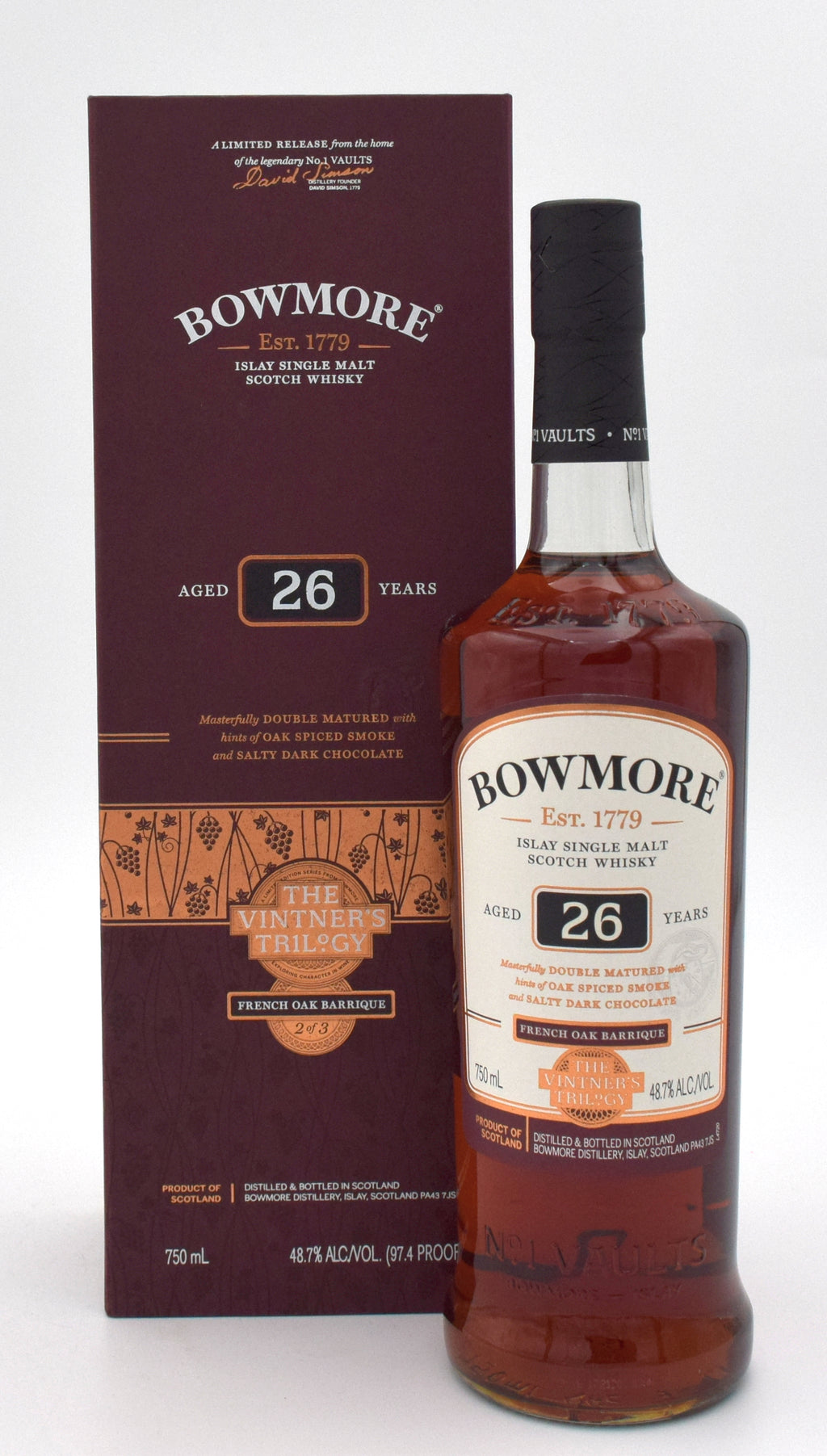 Bowmore 26 year Old Vintner's Trilogy (French Barrique) whiskey bottle