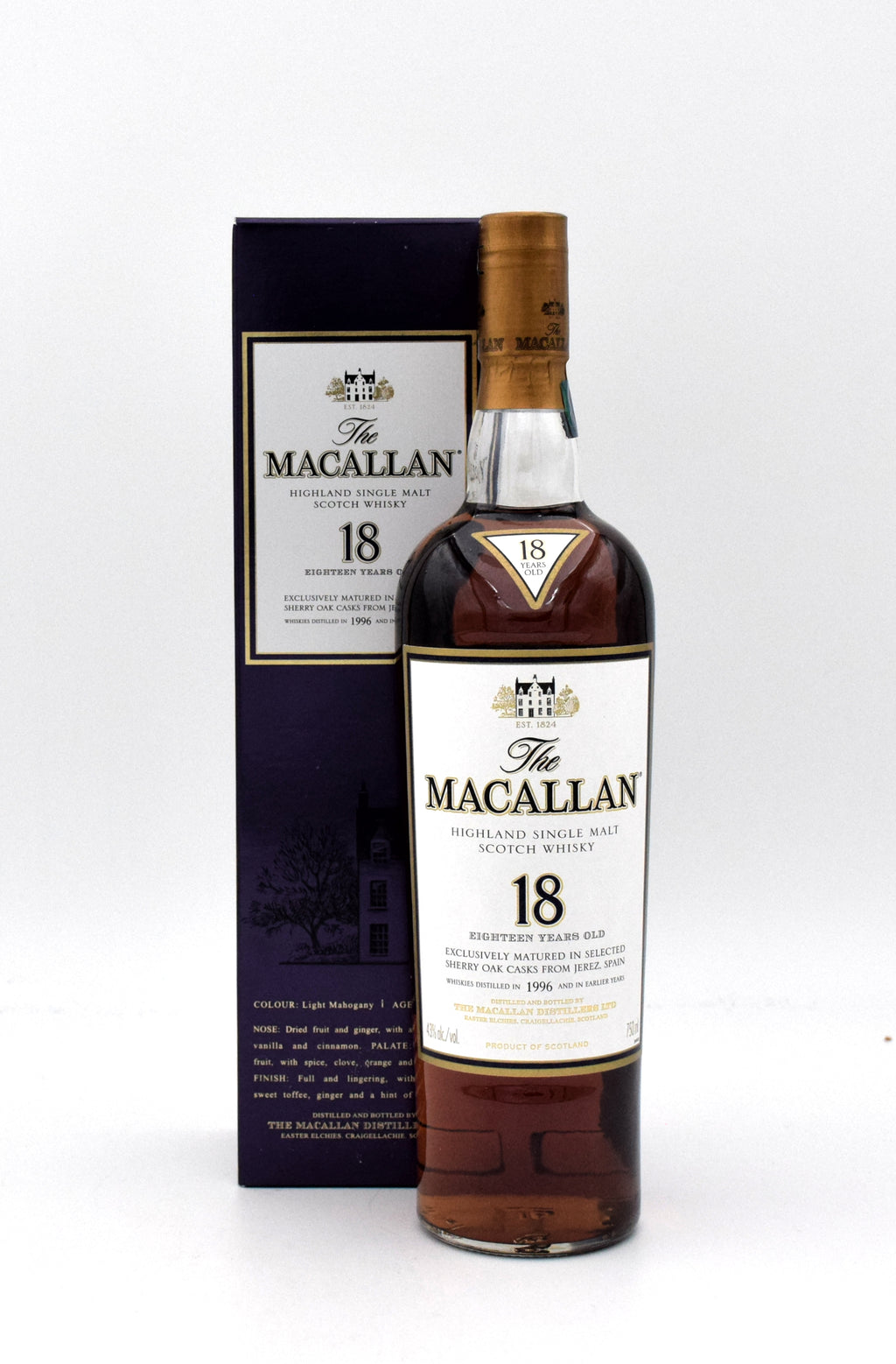 Macallan 18 Year Sherry Oak Scotch Whisky - Distilled in 1996