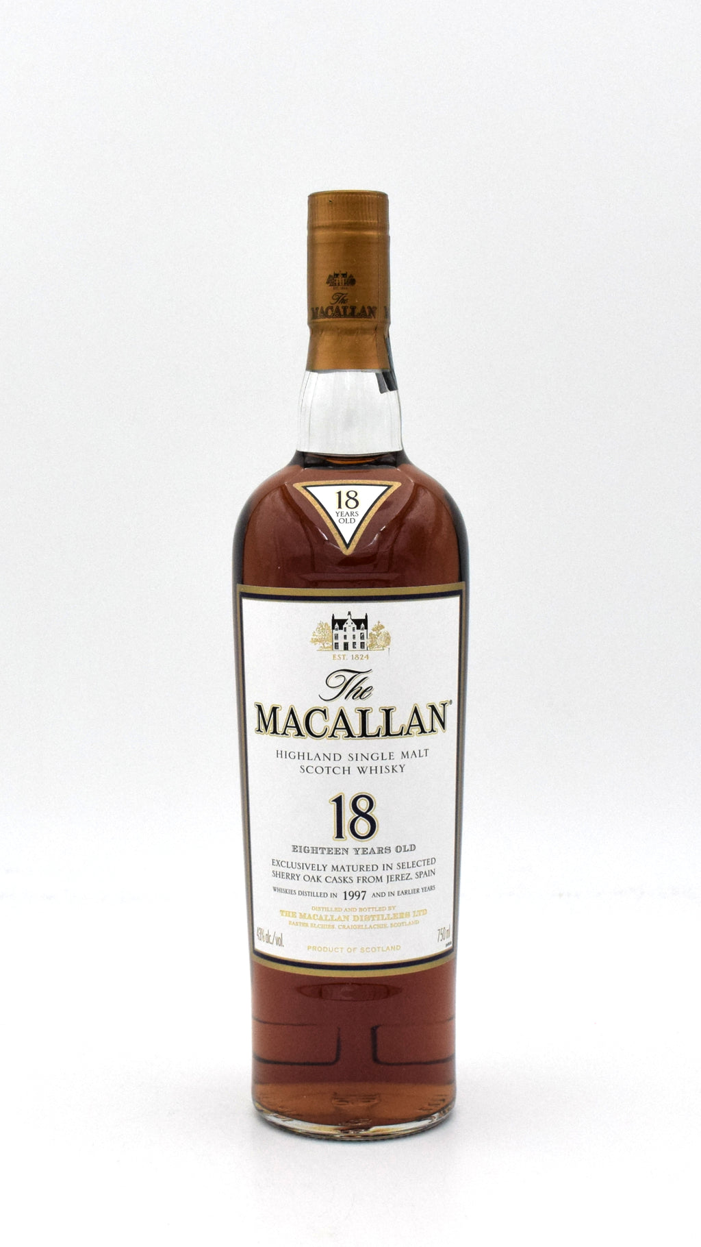 Macallan 18 Year Sherry Oak Scotch Whisky - Distilled in 1997 (No Box)